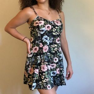 Pink, blue and yellow flowered print dress